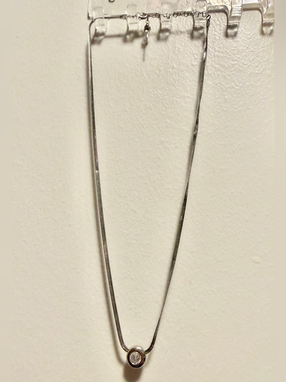 Sterling Silver Circle Pendant Necklace - White Crystal